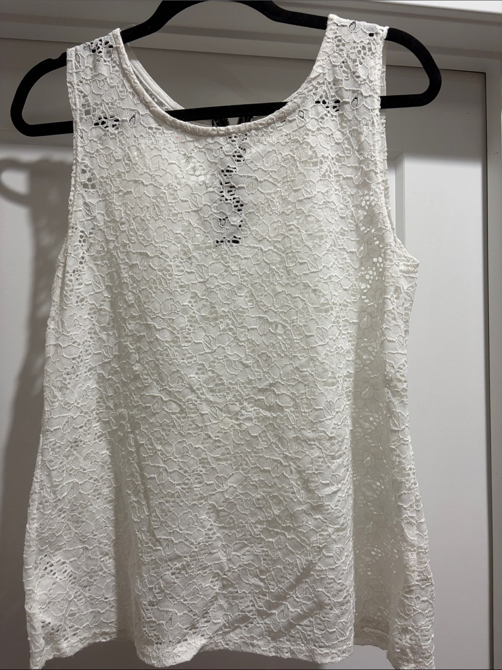 Sleeveless White Lace Overlay Women's Top L